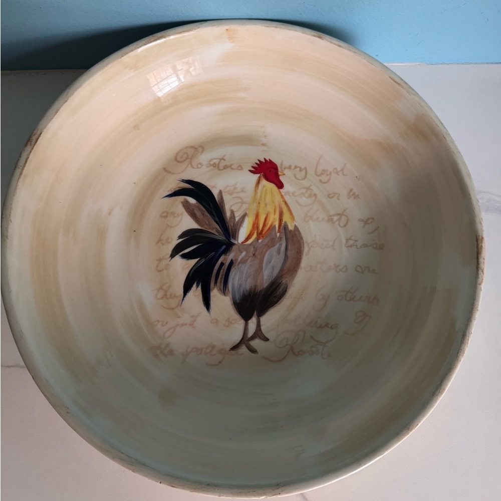 Ceramic Servín plate With a Rooster Pattern Art Bowl - Cream and